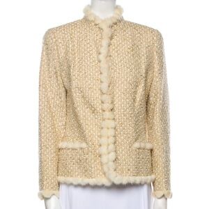 Escada Vintage Mink Fur Trim Beaded Blazer Jacket sz EU 38 / US 6-8